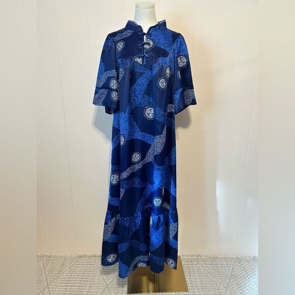 Dresses & Skirts - Vintage Liona Hawaii for Liberty House Elegant Blue Patterned Maxi Dress size 12